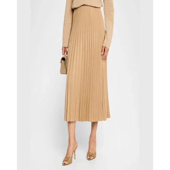 EILEEN FISHER Pleated Wool-Silk Midi Skirt Biscuit NWT - Picture 1 of 8
